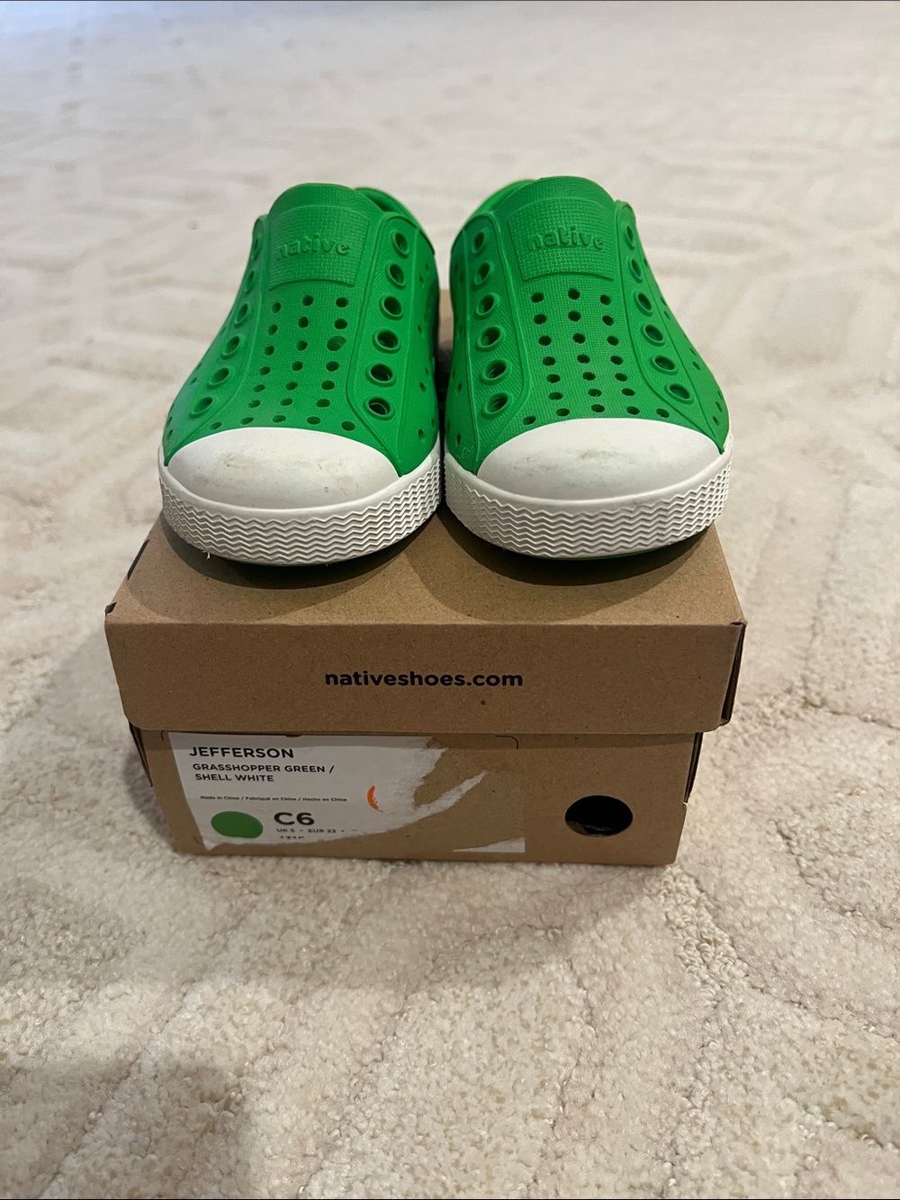 Native Kids Jefferson Slip-On Water Shoes in Grasshopper Green and White